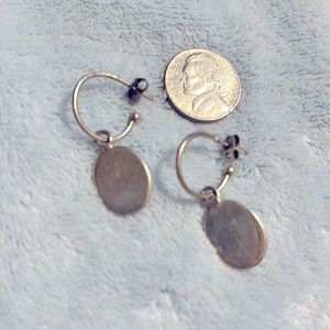 Sterling Silver Earrings Small Loops with Dangling Oval